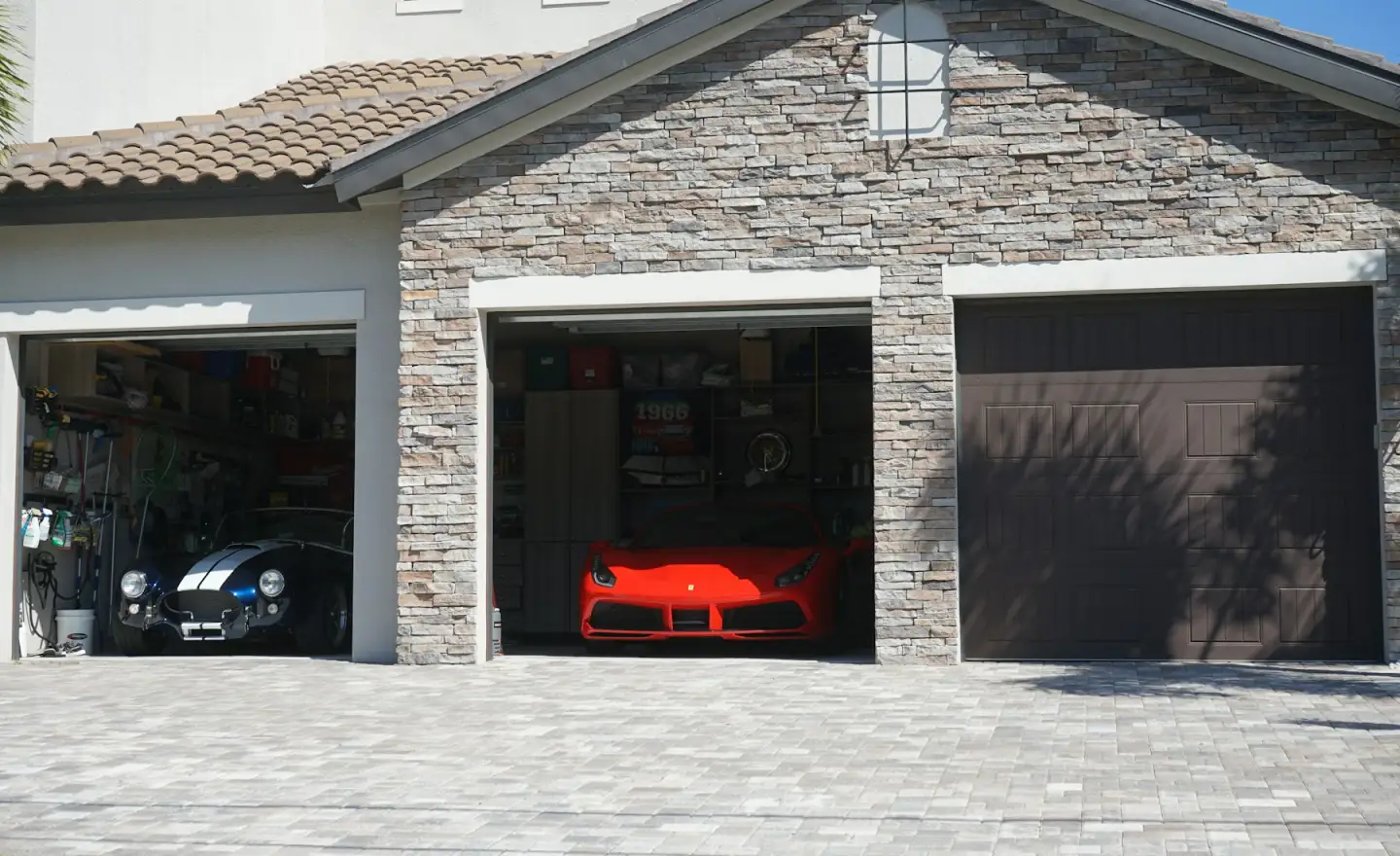 Residential garage doors used as contextual cable-and-roller service imagery